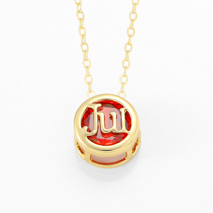 12‑Month Birthstone Round Letter Pendant Necklace, Multi‑Color Options