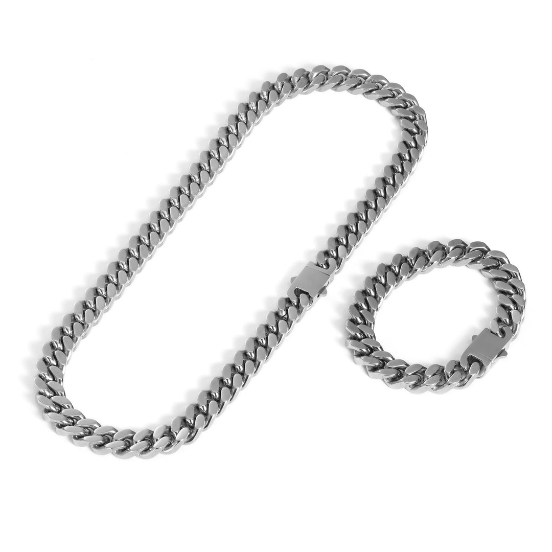 Polished Titanium Steel Chunky Cuban Chain Hip-Hop Necklace · Four-Side Cut Bold Chain