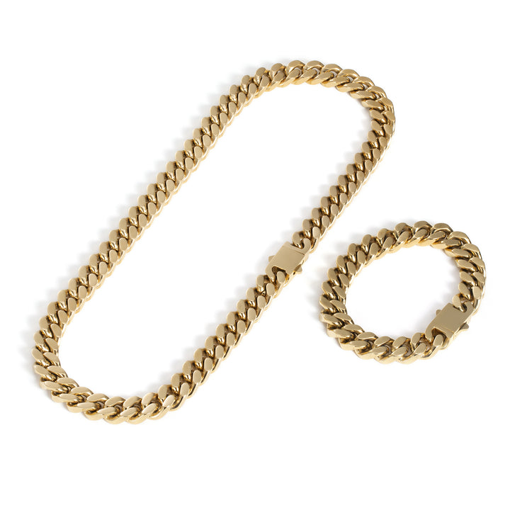 Polished Titanium Steel Chunky Cuban Chain Hip-Hop Necklace · Four-Side Cut Bold Chain