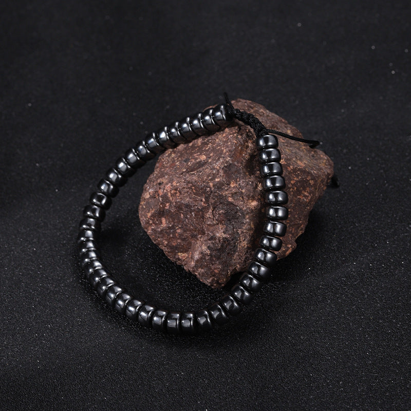 Black Obsidian Geometric Arrow Braided Bracelet with Adjustable Magnetic Beads