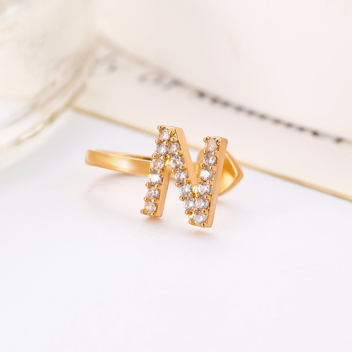 A-Z 26 Letters Paved Diamond Ear Cuffs, Adjustable Diamond Ear Cuffs For Non-Pierced Ears