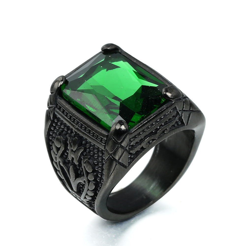 Punk Retro Gem Tulip Titanium Steel Men's Ring (Multi-Color Inlaid Style)