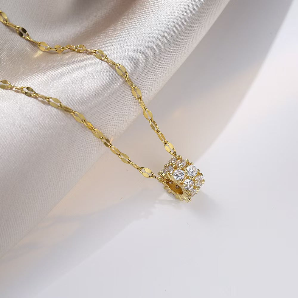 Luxury Pave Cube Necklace (Silver Tone Shimmer Chain Choker)