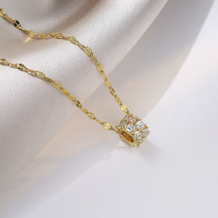 Luxury Pave Cube Necklace (Silver Tone Shimmer Chain Choker)