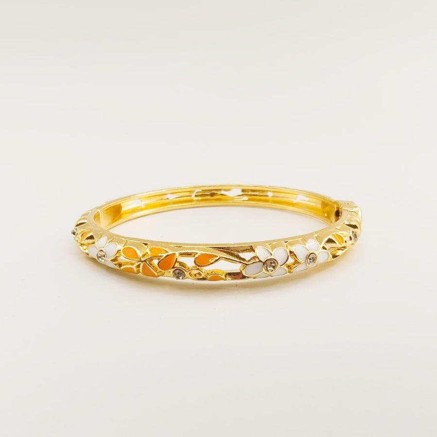 Hollow‑Out Enamel Floral Inlaid Diamond Spring‑Opening Bangle, Multi‑Color Options