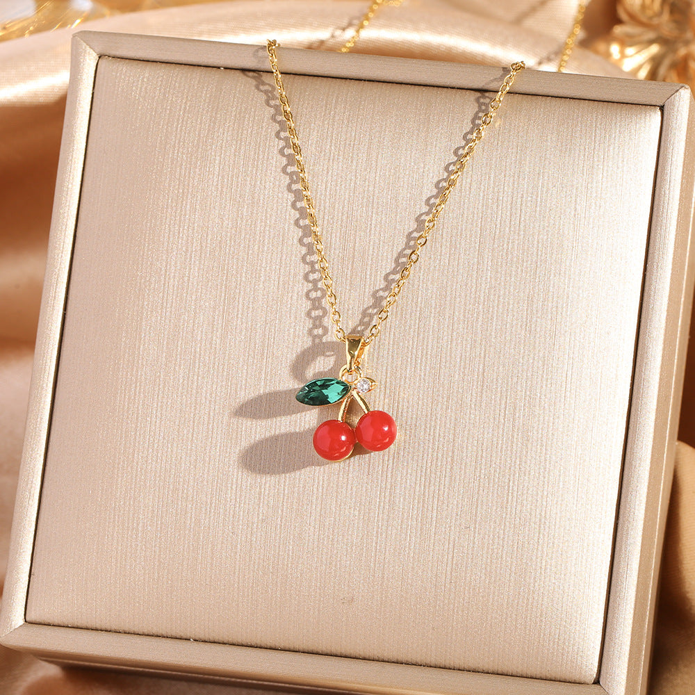 Sweet Cherry Pendant Necklace Collection (Gold Tone Delicate Chokers)