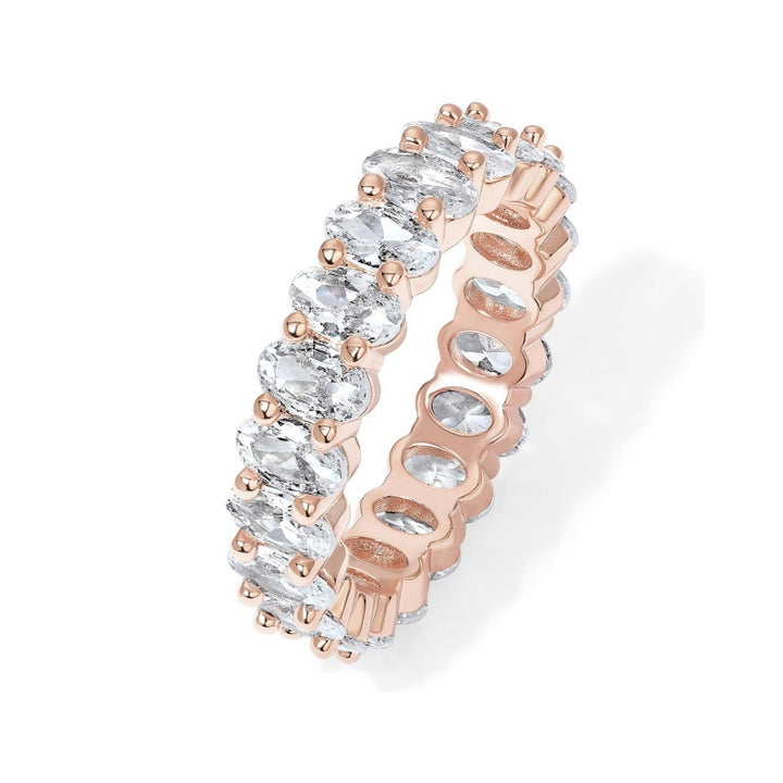 Oval Full Eternity Band Ring, Gold Silver Rose Gold Paved Diamond Stackable Wedding Band