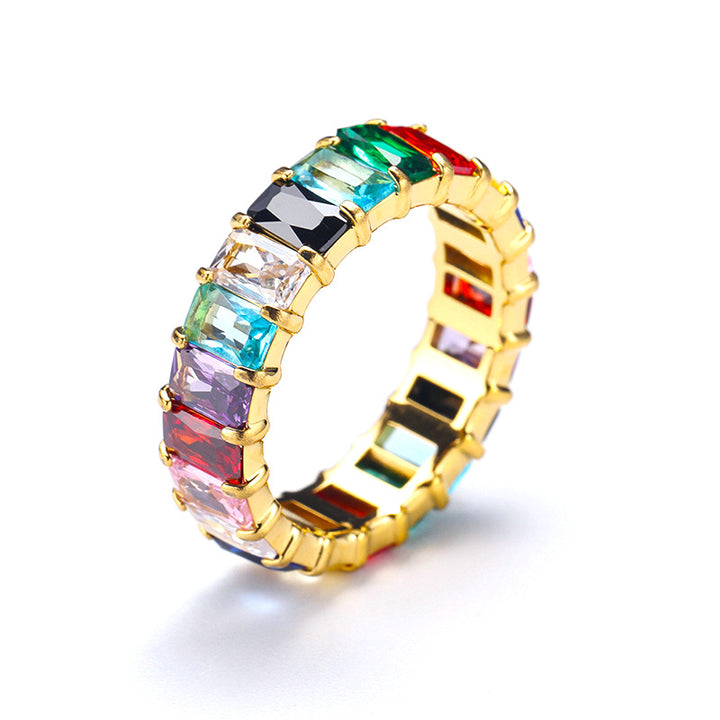 Multi-Color Baguette Diamond Full Eternity S925 Silver Ring