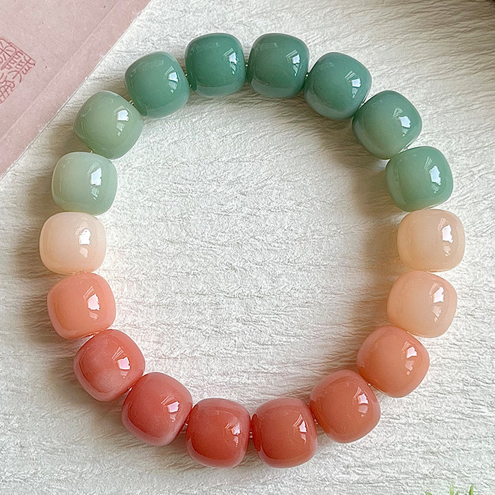 Multi-Color Gradient Bodhi Root Barrel Bead Bracelet (Worry Relief Meditation Mala)