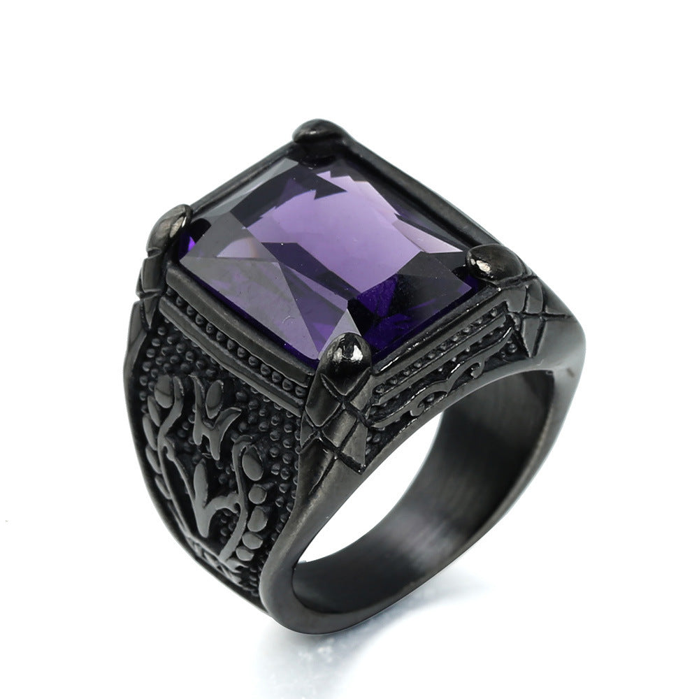 Punk Retro Gem Tulip Titanium Steel Men's Ring (Multi-Color Inlaid Style)