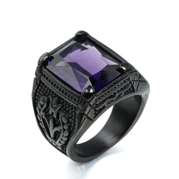 Punk Retro Gem Tulip Titanium Steel Men's Ring (Multi-Color Inlaid Style)