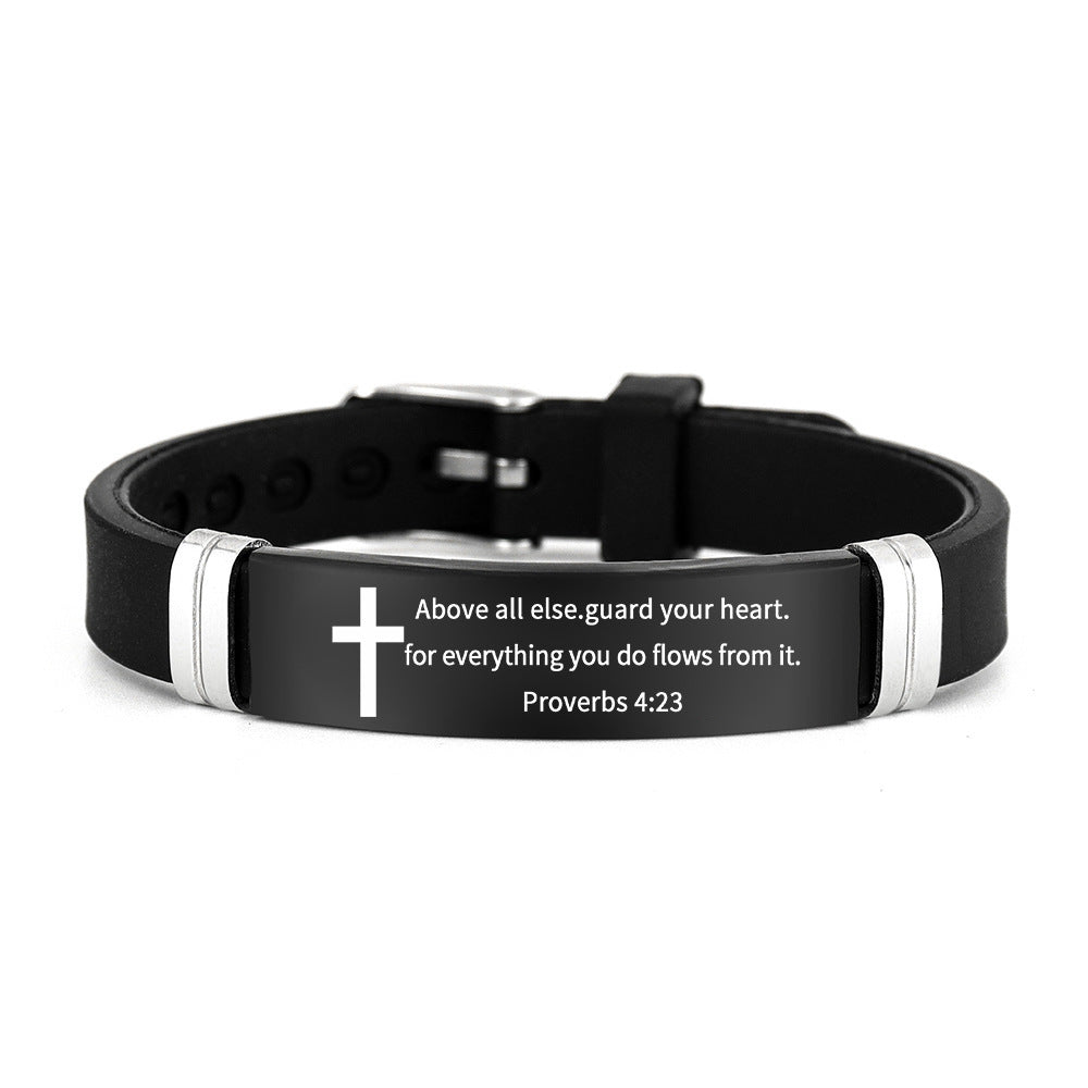 Cross & Scripture Silicone Bracelet Set (Inspirational Faith Wristband)