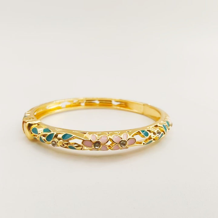 Hollow‑Out Enamel Floral Inlaid Diamond Spring‑Opening Bangle, Multi‑Color Options