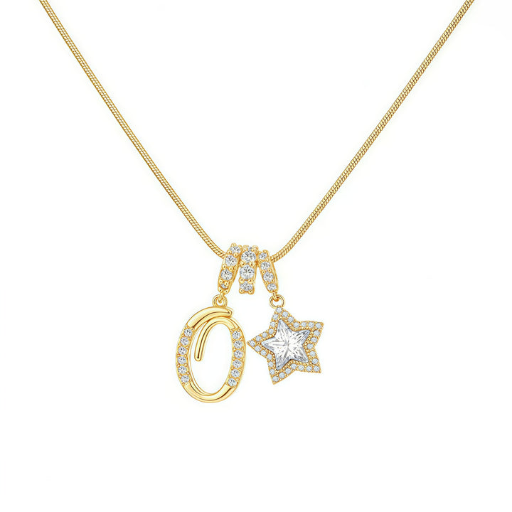 Script Initial Pave Star Dual Charm Snake Chain Necklace, Gold & Silver Custom Letter Choker