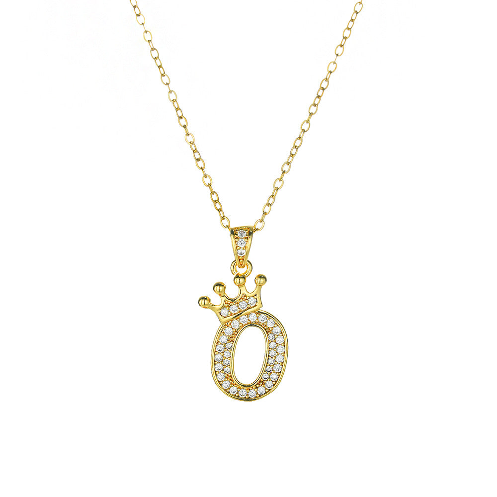 Crown Paved Diamond Initial Letter Necklace, 14K Gold Plated Personalized Dainty Chain, A-Z Available