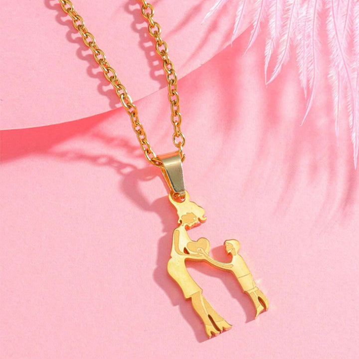 Mother & Kids Silhouette Pendant Necklace, 316L Titanium Steel Silver Plated Family Keepsake Necklace, Multiple Figures, Gold & Silver Family Jewelry