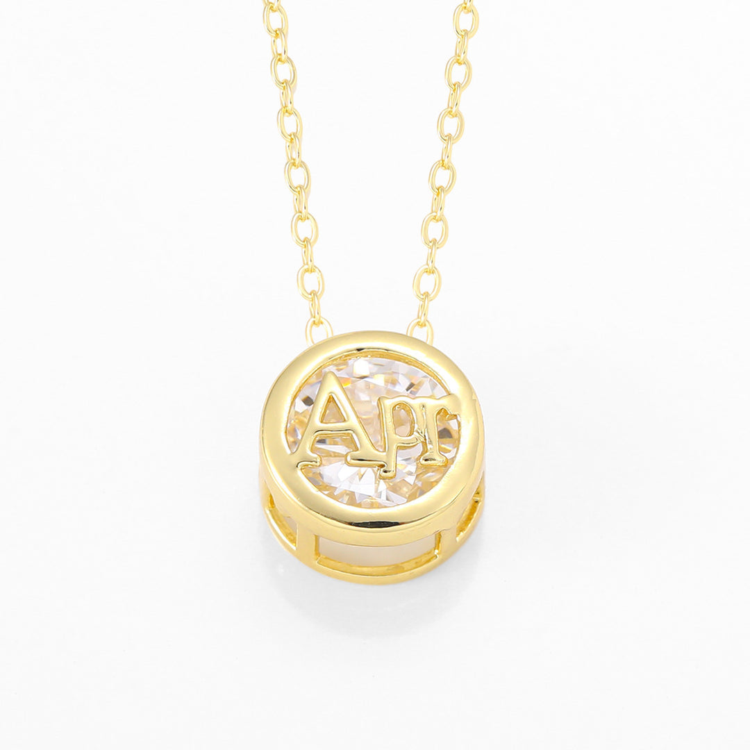 12‑Month Birthstone Round Letter Pendant Necklace, Multi‑Color Options