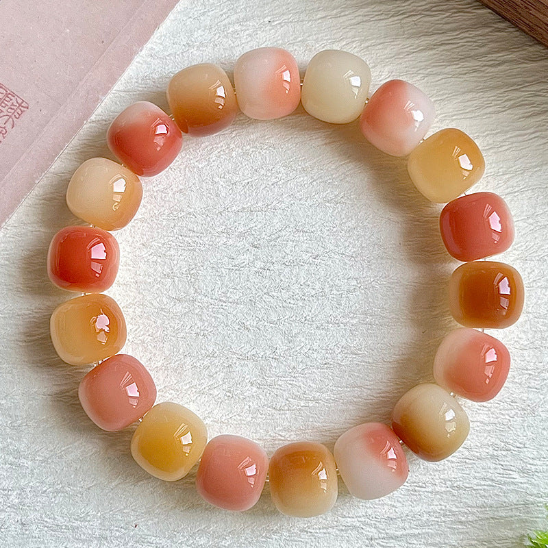 Multi-Color Gradient Bodhi Root Barrel Bead Bracelet (Worry Relief Meditation Mala)