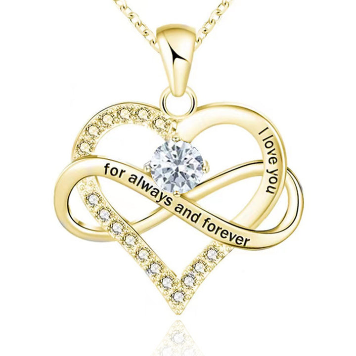 Infinity Intertwined Heart Engraved Birthstone Necklace, Eternal Love Heart Pendant Clavicle Chain with Birthstone