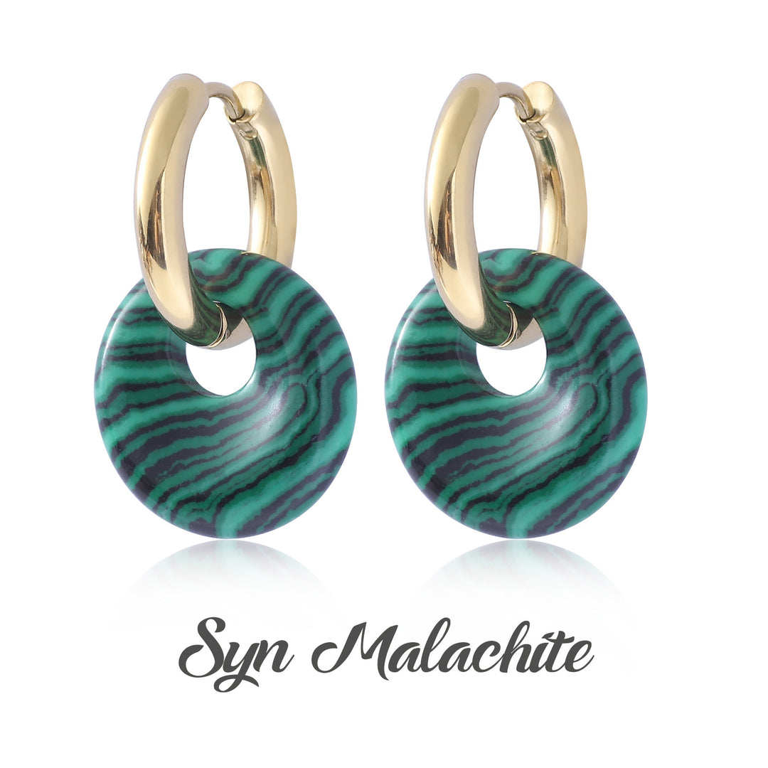 Multi-Color Natural Stone Donut S925 Silver Hoop Earrings, Gold Interlocking Geometric Huggie Earrings, Minimalist Dangle Earrings for Women, 9 Stone Options