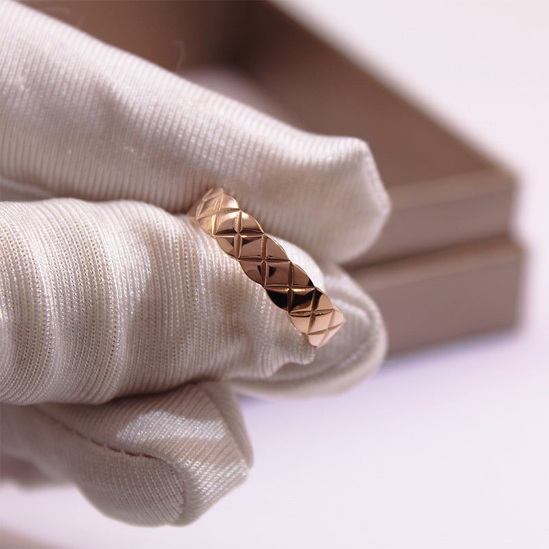 Classic Quilted Pattern Silver Ring, Plain & Paved Diamond Luxury Versatile Band Ring