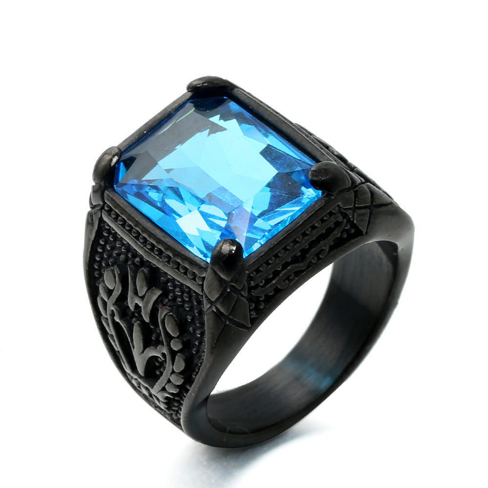 Punk Retro Gem Tulip Titanium Steel Men's Ring (Multi-Color Inlaid Style)