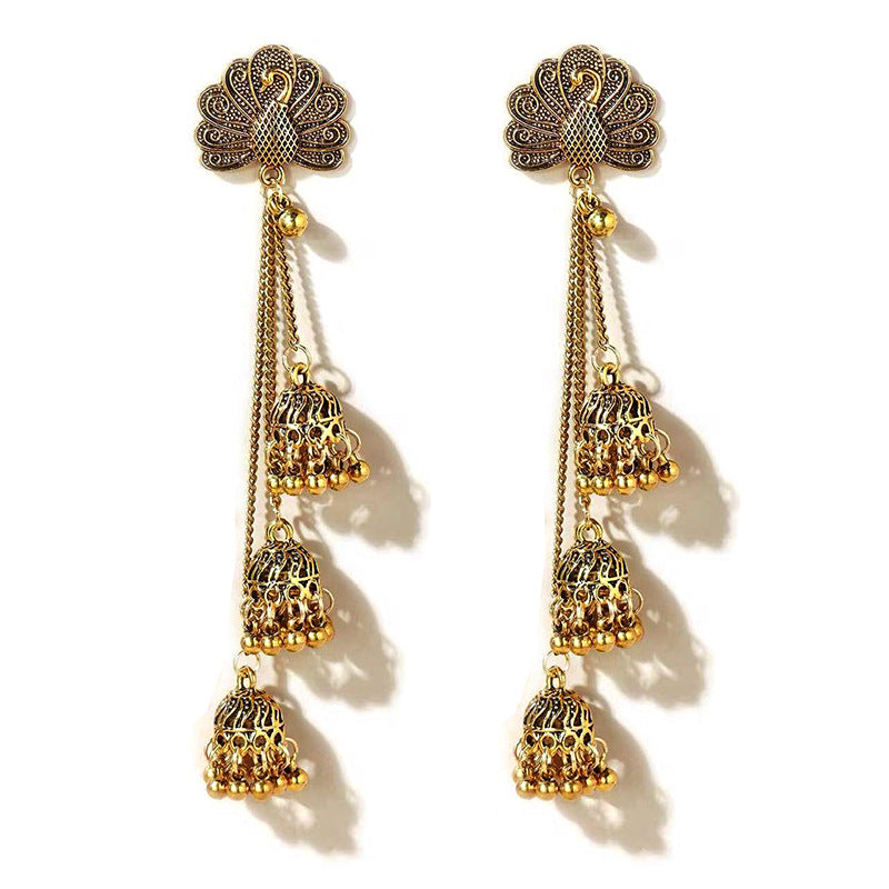 Vintage Ethnic Bell Long Tassel S925 Silver Earrings, Peacock, Crescent & Fan Exotic Drop Earrings, Multiple Styles, Gold & Silver Two Tones
