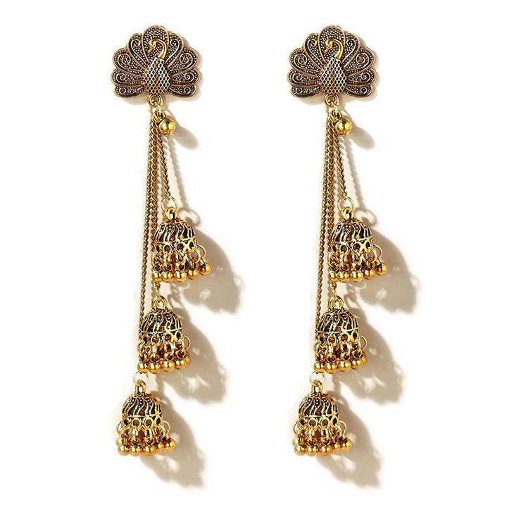 Vintage Ethnic Bell Long Tassel S925 Silver Earrings, Peacock, Crescent & Fan Exotic Drop Earrings, Multiple Styles, Gold & Silver Two Tones
