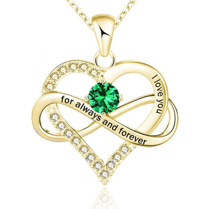 Infinity Intertwined Heart Engraved Birthstone Necklace, Eternal Love Heart Pendant Clavicle Chain with Birthstone