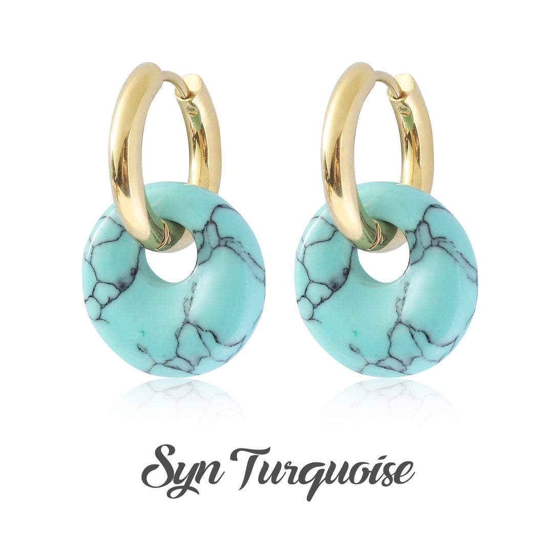 Multi-Color Natural Stone Donut S925 Silver Hoop Earrings, Gold Interlocking Geometric Huggie Earrings, Minimalist Dangle Earrings for Women, 9 Stone Options