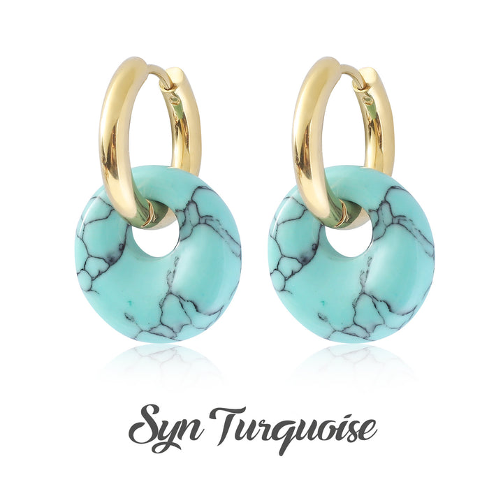 Multi-Color Natural Stone Donut S925 Silver Hoop Earrings, Gold Interlocking Geometric Huggie Earrings, Minimalist Dangle Earrings for Women, 9 Stone Options