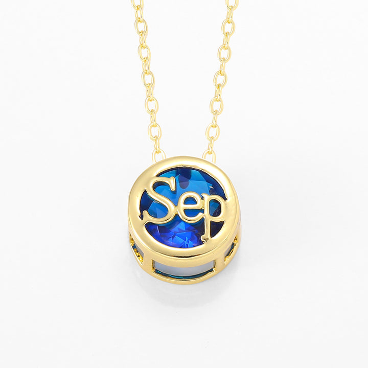 12‑Month Birthstone Round Letter Pendant Necklace, Multi‑Color Options