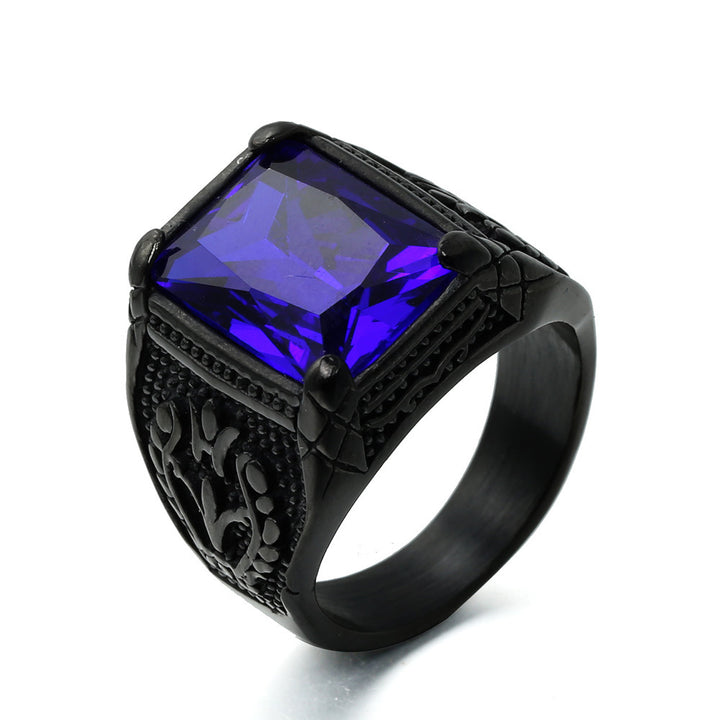 Punk Retro Gem Tulip Titanium Steel Men's Ring (Multi-Color Inlaid Style)