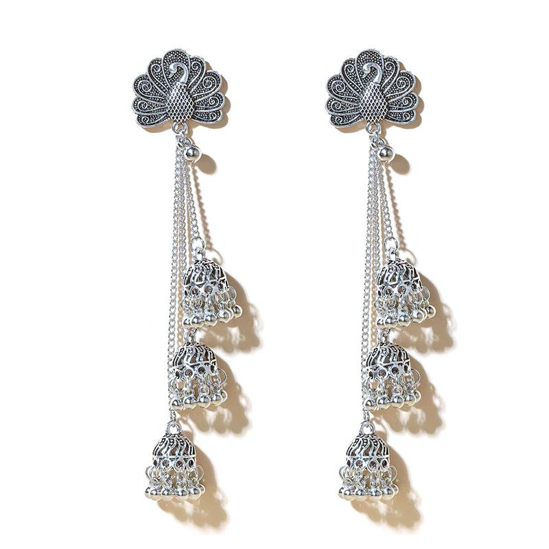 Vintage Ethnic Bell Long Tassel S925 Silver Earrings, Peacock, Crescent & Fan Exotic Drop Earrings, Multiple Styles, Gold & Silver Two Tones