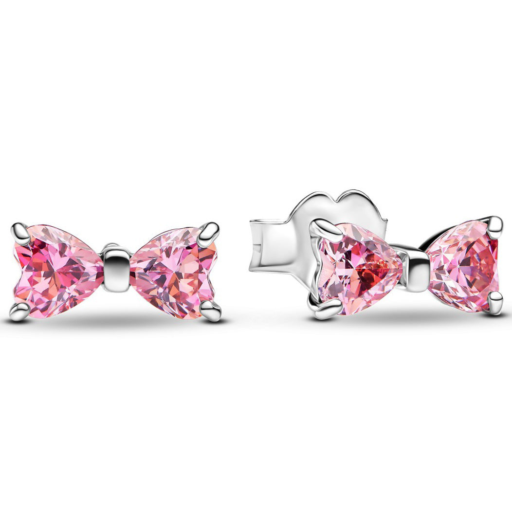 Pave Diamond Bowknot Light Luxury Jewelry Set (Necklace + Bracelet + Earrings + Ring)