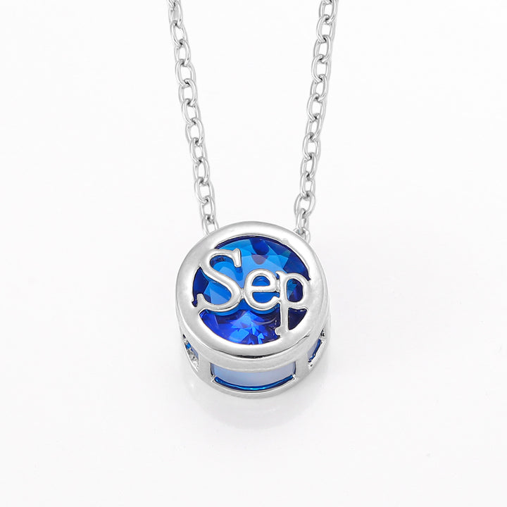 12‑Month Birthstone Round Letter Pendant Necklace, Multi‑Color Options