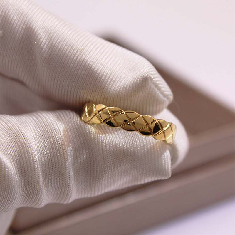 Classic Quilted Pattern Silver Ring, Plain & Paved Diamond Luxury Versatile Band Ring
