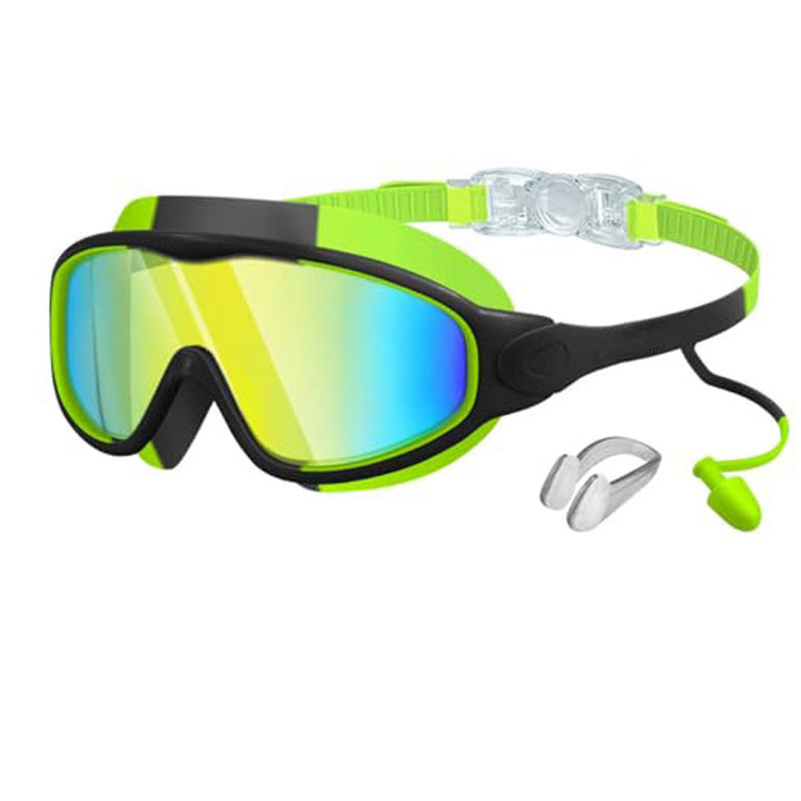 Large Frame Anti-fog Diving Goggles, Adult & Kids Size Swim Mask with Earplug & Nose Clip, Multi-color Options