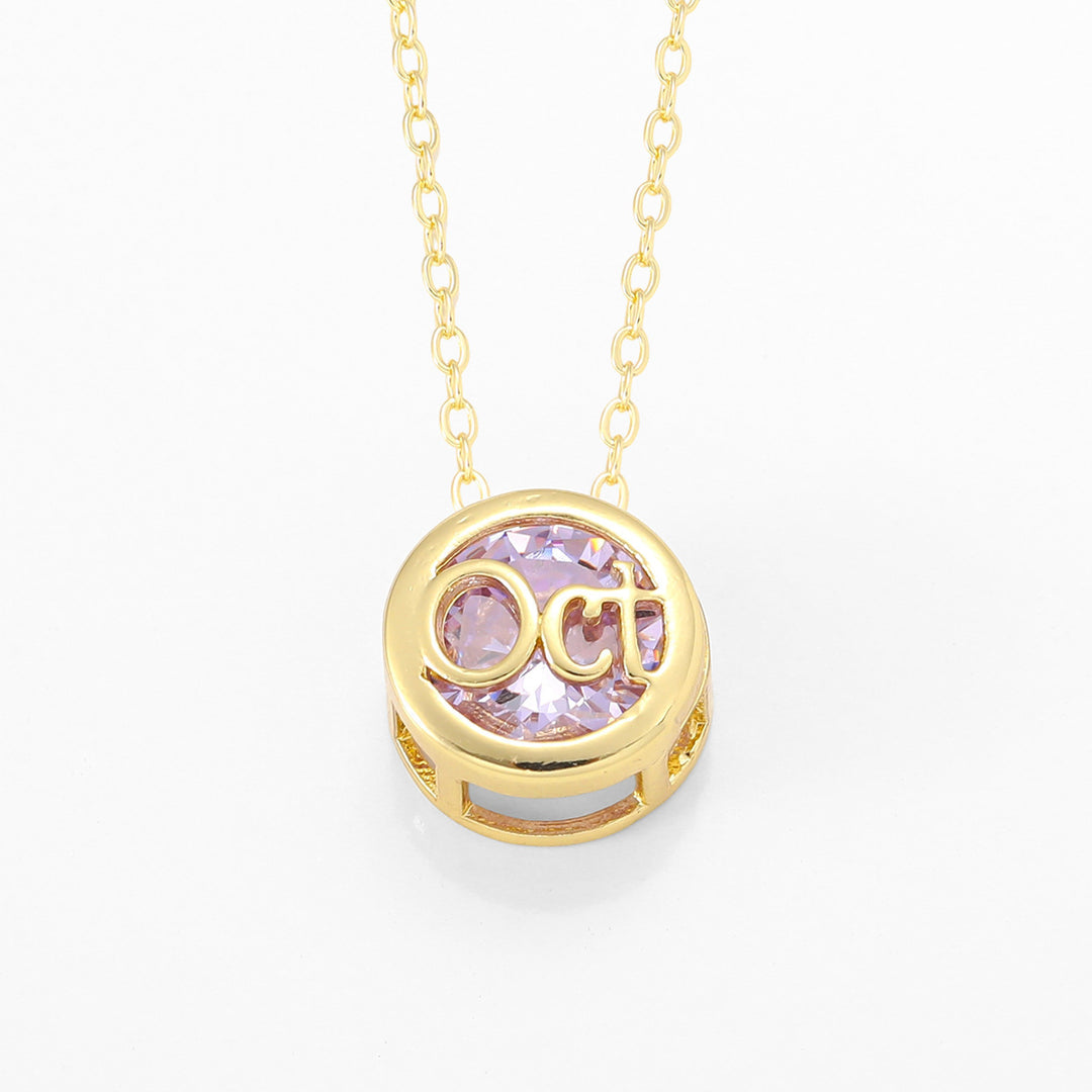 12‑Month Birthstone Round Letter Pendant Necklace, Multi‑Color Options