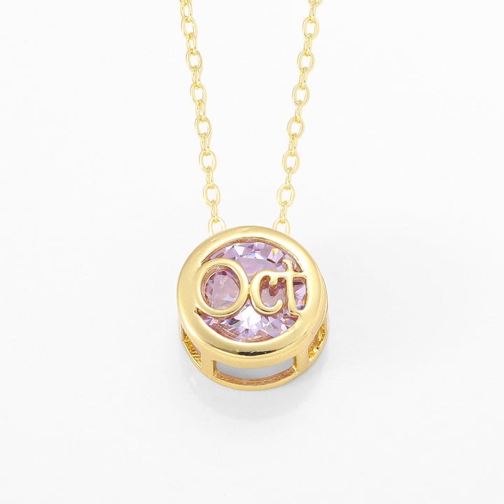 12‑Month Birthstone Round Letter Pendant Necklace, Multi‑Color Options