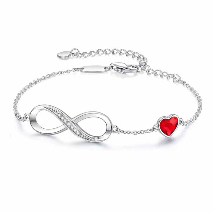 Infinity Symbol Heart Diamond Bracelet, Multi-color Heart Gemstone Adjustable Bracelet for Women