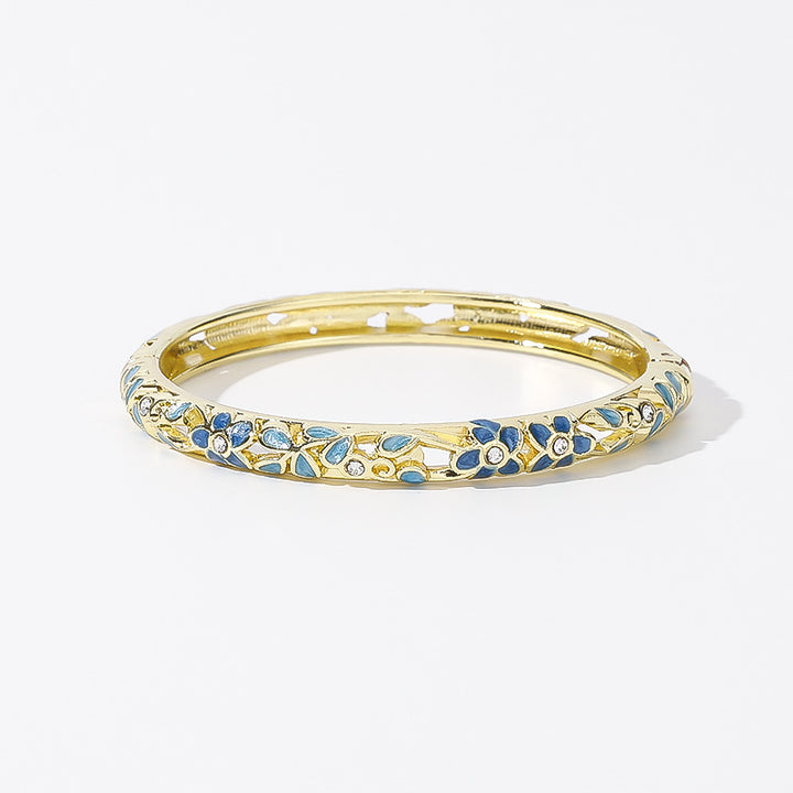 Hollow‑Out Enamel Floral Inlaid Diamond Spring‑Opening Bangle, Multi‑Color Options