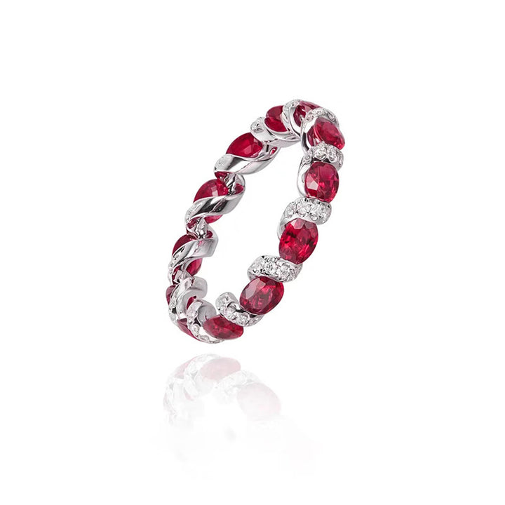 Oval Gemstone & Diamond Eternity Band Set (4-Color Stackable Luxury Ring)