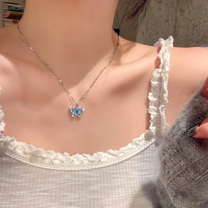 Blue Diamond Butterfly Layered Necklace Set (Luxury Mermaid Choker)