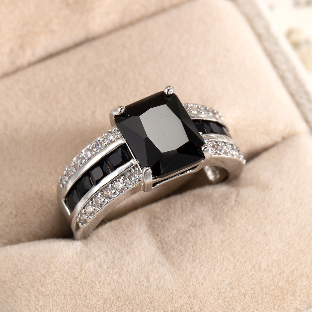 Square Cushion Gemstone Pavé Ring (Luxury Vintage Glam Band)