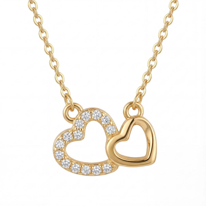 Interlocking Double Heart Paved Diamond Necklace, Minimalist Luxury Dainty Pendant Necklace for Women