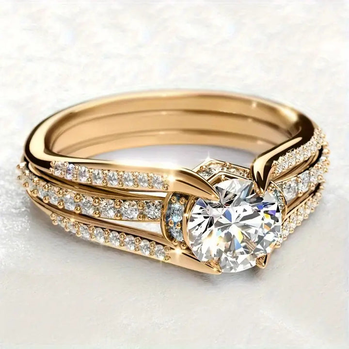 S925 Silver Twisted Shank Round Stone Ring Set, Luxury Split Band Engagement Stackable Ring Set
