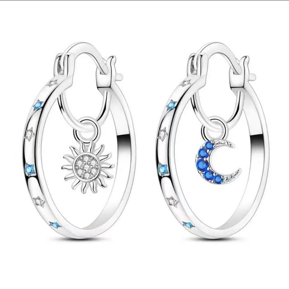 Sun & Moon Asymmetric Hoop Earrings, Celestial Star Paved Diamond Click Hoops Gold & Silver Dreamy Sky Jewelry