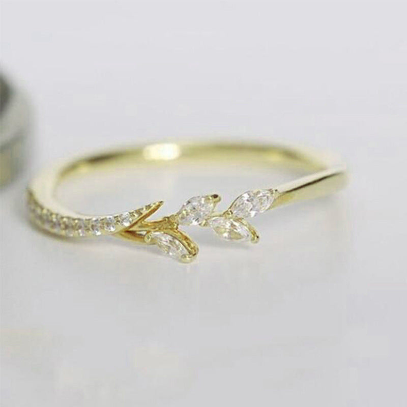 Marquise‑Cut Leaf‑Branch Thin S925 Sterling Silver Ring, 3‑Tone Available