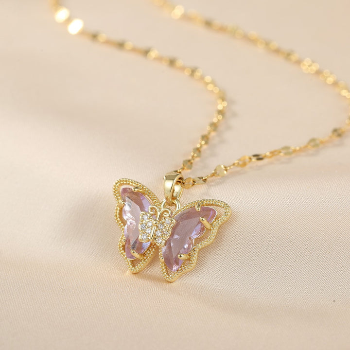 Double Layer Gem Butterfly Necklace Set (Light Luxury Niche Sweet & Cool Necklace)